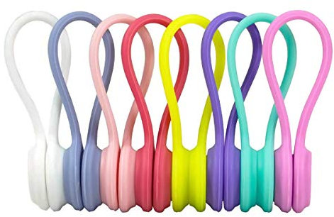 Clip per Cavi Magnetici, 8 Pcs Silicone Riutilizzabili Fascette Fermacavi, Organizzatori di Cavi per Cuffie Avvolgicavo USB, per Scuola Home Office, Multicolore