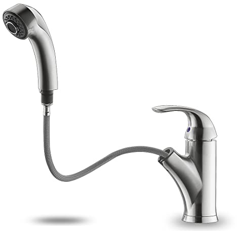 Kitchen Faucet with Sprayer, Brushed Nickel Kitchen Sink Faucet with Pull Out Sprayer, Single Handle 1 Hole Kitchen Faucets Solid Brass Commercial RV Kitchen Faucet 2 Modes & 150°Rotation & No Lead