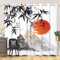SDOTPMT 107x215cm Japonais Classique Encrer Peinture Rideau de Fenêtre Mont Fuji Soleil Bambou Feuilles Oriental Opaque pour Salon Chambre, 2 Panneaux