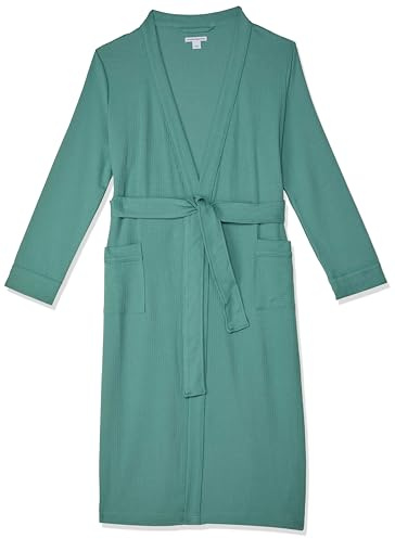 Amazon Essentials Women's Lightweight Waffle Full-Length Bath Robe with Pockets (Available in Plus Size), Teal Blue, 3X