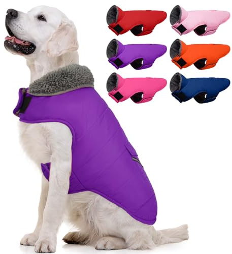 MIGOHI Warm Dog Winter Coat - Winter Dog Jacket, Reflective Windproof Fleece Vest with Leash Hole and Furry Collar