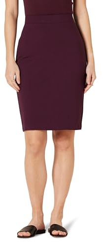 Amazon Essentials Women's Ponte Pull-on Above-The-Knee Fitted Pencil Skirt, Burgundy, XL