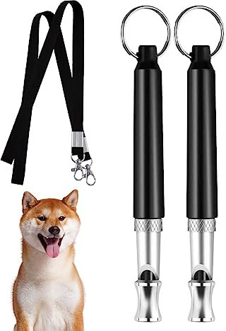 Hundepfeife, 2 Stück Professionelle Ultraschall Hunde Trainingspfeife, Ultraschall Hundepfeife Einstellbare, Distanzhundepfeife zum Stoppen des Bellens (Black)