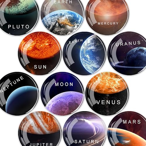 12 Pcs Fridge Magnets, Round Fridge Magnet for Whiteboard (Planets) | Mini Fridge Accessories | Craft Magnets | Small Magnets for Whiteboard, Office. Kitchen and School