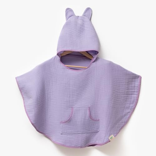 HAFY BABY Muslin babybadhandduk med huva |% 100 ekologisk bomull babyponcho, superabsorberande handdukar med huva | Oeko-tex100| muslindukar för baby | rolig och skyddande muslinduk för spädbarn (lila