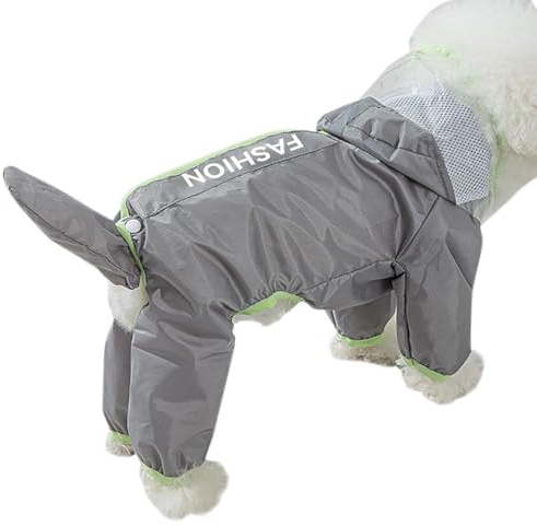 CheurYae Cappotto impermeabile per cuccioli con copertura per coda rimovibile, poncho leggero con striscia riflettente - Giacca antipioggia con cappuccio per cani e cuccioli di taglia piccola e media