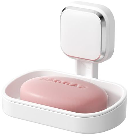 TAILI Soap Dish for Shower, Max Hold 5 KG Suction Soap Holder for Bathroom, Wall Mounted, Waterproof, Drill-Free, Removable Shower Organizer, Square Suction Cup Sponge Sink Holder, Plastic In White