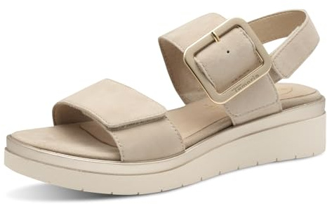 Tamaris Comfort sandali da donna bassi in pelle con fibbia, Beige (Beige Suede), 39 EU