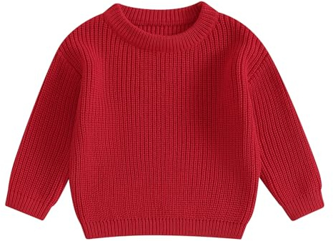 MAHUAOYIXI Baby Girls Boys Sweater Solid Color Long Sleeve Crew Neck Knit Pullover Warm Sweater Toddler Clothes Knitwear Baby Jumpers Tops Casual for Fall Winter