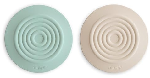mushie Silicone Drain Stopper 2-Pack | 5.5 inch Diameter Bathtub Flat Suction Cover (Cambridge Blue/Shifting Sand)