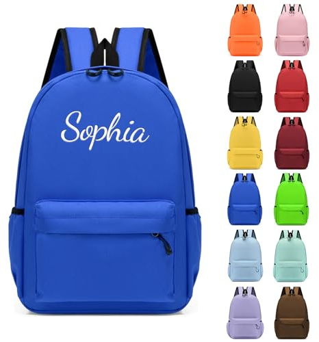 Personalised Children's Backpacks, Embroidered Name Kids School Rucksack Book Bags, Toddler Boy Girl Backpacks for Elementary Kindergarten Preschool Primary Teens Travel Casual Daypacks (Dark Blue)