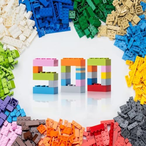WYSWYG 500 Pcs Classic Building Bricks Bulk Set, Construction Blocks Compatible with All Major Brands, DIY STEM Educational Toys in 8 Colors 16 Shapes for Kids Age 6+