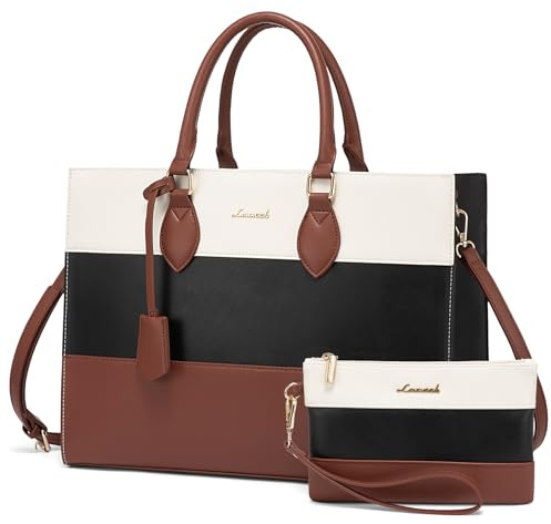 LOVEVOOK Laptop Bags 15.6 Inch for Women, Ladies Work Tote Bag for Office Business School Uni, Large Totes Handbags PU Leather, Womens Waterproof Shoulder Bag with Adjustable Straps & Purse