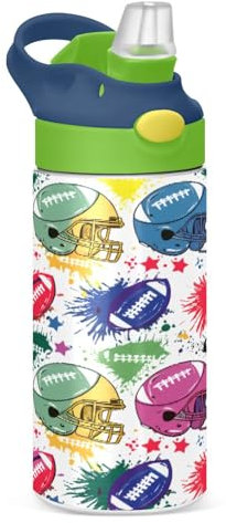 JUMBEAR Borraccia termica per bambini con coppa del campionato di basket, 350 ml, borraccia sportiva isolata con coperchio con cannuccia, in acciaio inox, per ragazzi e ragazze