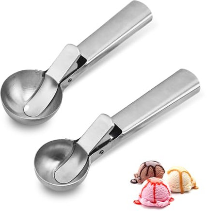 GIDWRIY 2 Pezzi Cucchiaio Dosatore Gelato,Porzionatori da Gelato In Acciaio Inox,Paletta Gelatos Pallina,Cucchiaio Porzionatore Paletta,Ice Cream Scoop,Sacabolas Gelatos con Grilletto per Torte,Frutta