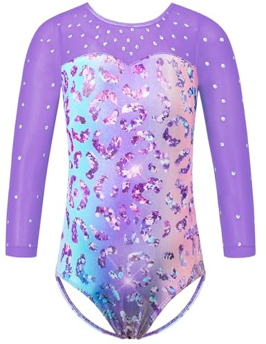 HUAANIUE Maillot infantil para niñas de 3 a 14 años, coloridos trajes de gimnasia con mangas largas y sin mangas, elástico y transpirable, perfecto para ballet, danza y entrenamiento, B344-purple