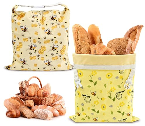 Sacchetti per il pane di cera d'api, 43×33 cm sacchetti di cotone rivestiti in cera d'api naturale, Borsa in cotone per conservare pane fatto in casa e prodotti da forno (confezione da 2)