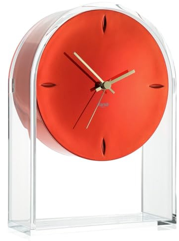 Kartell Air du Temps Tischuhr, Plastik, Kristallklar/rot, 21.5 x 8 x 30 cm