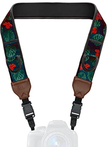 USA Gear TrueSHOT Cinturino per fotocamera con design in neoprene Tropicale, tasche per accessori e fibbie a sgancio rapido - Compatibile con Canon, Nikon, Sony e altro DSLR, Mirrorless