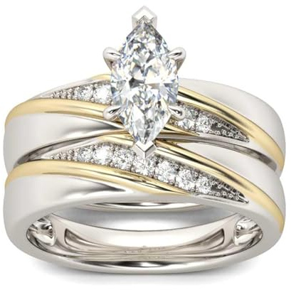 Jeulia Wedding Rings Engagement Rings for Women Anniversary Promise Ring Bridal Sets 925 Sterling Silver with 1.6 ct Primary Stone+ 0.32 ct Side Stone (Yelllow Gold, P 1/2)