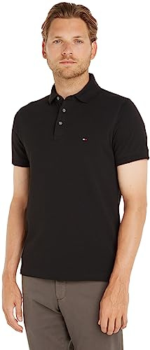 Tommy Hilfiger Polo de Manga Corta para Hombre 1985 Slim Fit, Negro (Black), XL