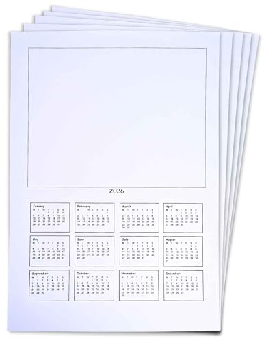 2026 A4 White Calendar Blanks 50 Sheets Add Your Image for a Personalised Calendar Gift School Nursery