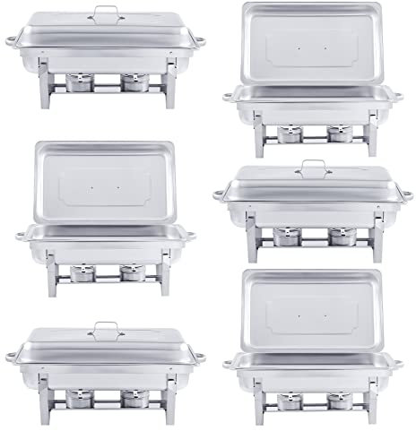 CREWORKS Chafing Dishes Food Warmers with Pans Chafing Fuel Chafing Dish Set 9L Rectangular Stainless Steel Buffet Warmer 6 Packs for Buffets Caterings Parties Buffet Server Warming Tray (6Packs)
