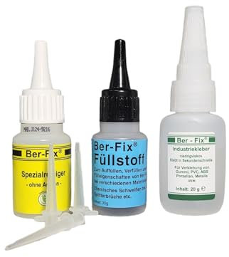 Ber-Fix Füllstoff Set M Schweißnaht Kleber aus Berlin schwarz aus 20g Industriekleber und 30g Granulat 2k Kleber extra stark Metall Kunststoff PVC ABS PLA + 3 Spitzen + Reiniger