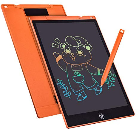 Tableta de Escritura Color Lcd 12 Pulgadas, Tablet Escritura Pantalla Colorido Infantil, Tableta Grafica Dibujo Niños Adecuada Para el Hogar, Escuela, Oficina, Cuaderno de Notas con Fundas (Orange)