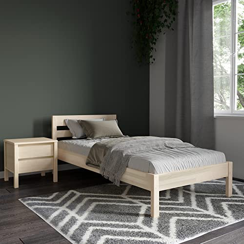Hansales Holzbett 100x200 cm Kaja Scandi Style ohne Rollrost aus unbehandeltem hartem FSC® Birken Massivholz - über 350 kg - Einzelbett Bettgestell mit Kopfteil.