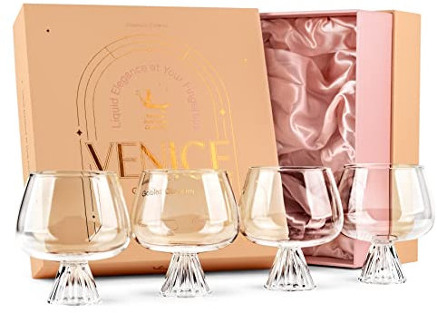 GLASSIQUE CADEAU Modern Venice Goblet Cocktail Glasses for Gin Tonic, Aperol Spritz, Sangria | Set of 4 | Large 500 ml Borosilicate Glass Balloons for Home Bar Drinks