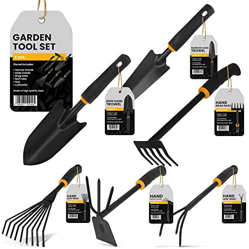 Outils Jardinage 6 Pièces | Transplantoir à Main pour Jardin Mini Pelle Mini Râteau Serfouette Panne et Fourche Poignée Ergonomique Multifonctions Fleurs Balcon