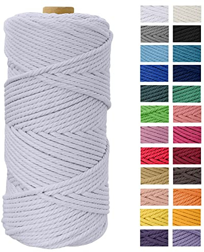Macrame Cord, JeogYong Thick Natural Cotton Cord Yarn Thread, 4-Strand Twisted Spool Twine String Rope for DIY Crafts, Wall Hangings, Plant Hangers, Home Decorations(Light Gray), 4mm x 100m (a220-FT)