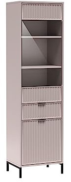 Cool24 LINKaSTYLE Vitrinenschrank 195x54x40cm - Modern Wohnzimmer Möbel - Vitrine für Schlafzimmer und Wohnzimmer - Glasvitrine - Vitrine Glas - Hochschrank - Cashmere