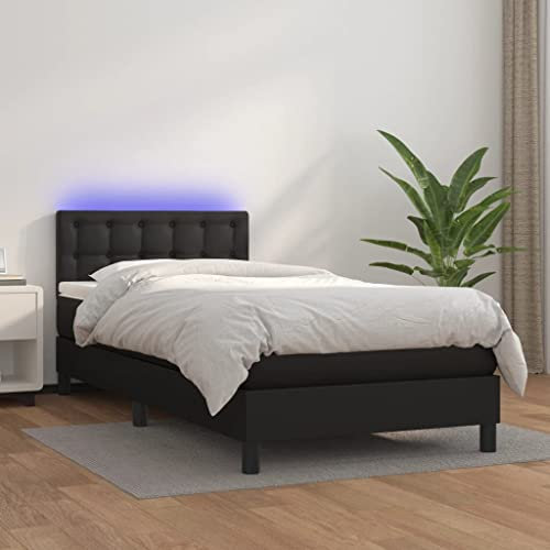 NITCA Boxspringbett 100 x 200 cm mit Matratze und Led Bett Komplett Polsterbett 100 x 200 cm Mit Matratze Bett Mit Led Boxspringbett Led Schlafzimmerbett Doppelbett Komplett Schwarz-9 Kunstleder