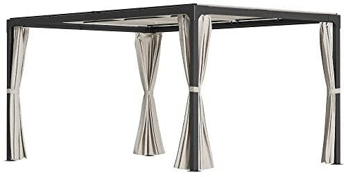 Outsunny Pergola carrée avec Toit Coulissant 2 Panneaux et Stores Structure métallique en Aluminium dim. 3 x 3 m - Beige