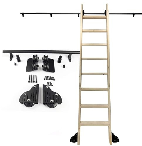 Kit de quincaillerie pour échelle coulissante, tube rond en acier noir, rails d'échelle mobile, ensemble complet, kit d'échelle de bibliothèque roulante de 3,3 à 24 pieds avec rouleau de sol (sans éch