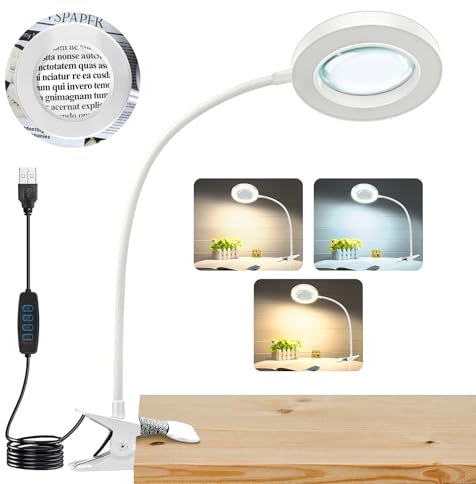 NZQXJXZ Lupe mit Licht USB-gespeist-10X Lupenleuchte mit 3 Farbmodi Metall-Clip- für Leiterplatten, Reparaturen, Handwerk, Lesen, Nähen, Kunstwerke