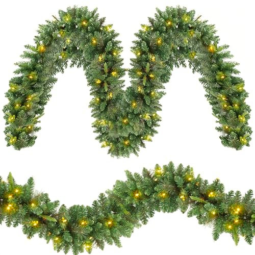 Girlande Weihnachten, Weihnachtsgirlande mit Beleuchtung, 4M 60LED Tannengirlande Lichterkette Batterie, Weihnachten Deko Girlande Tannengirlande für Innen Außen Warmweiß