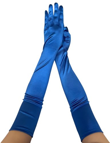 krautwear Guanti in satin da donna, guanti da sera (52 cm) in molti colori, Blu, Taglia unica