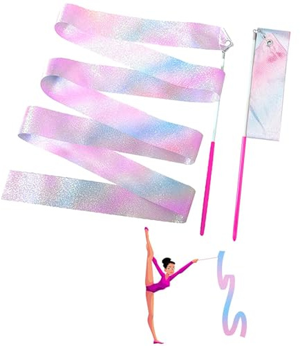 2 Packs Flashing Dance Ribbons with Pink Wand, Colorful Gymnastics Ribbons for Children Kids Dancing Streamers Dancer Wand Rhythmic (2 Meter/78.74inch)