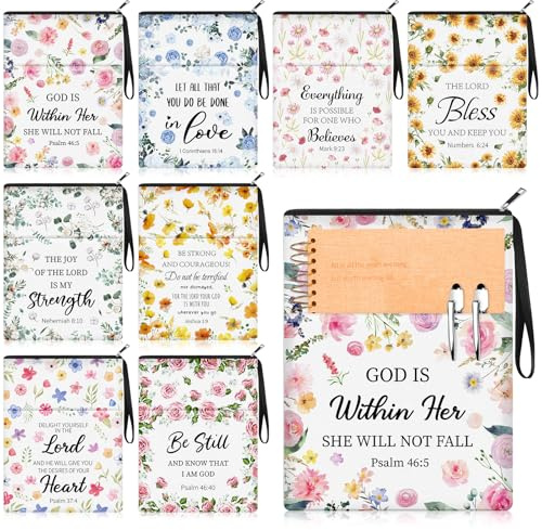 MotiMind 8 Pcs Bible Book Covers with Zipper for Christian Gifts 11 x 8.7 Inch Book Covers Gifts Bulk for Women Bookworm Christian Religious Church Bible Study