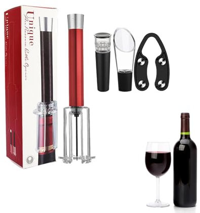 Wino The Go Kit d'ouverture de bouteille de vin rouge, pompe à pression d'air, ouvre-bouteille de vin, tire-bouchon, kit de retrait facile du bouchon, pour la maison, le bar(rouge)