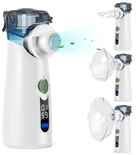 NVKHG Aerosol Silencioso, Máquina de Aerosol Ultrasónica Portátil, Con Pantalla Digital, Limpieza Residual Automática, Recargable USB-C para Adultos y Niños-Gris