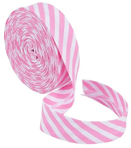 BENECREAT Biais à Rayures Roses et Blanches de 10 m/10.94 yards Ruban Rayé en Sergé de Polyester de 20mm de Large pour Couture de Vêtements Passepoil Matelassage