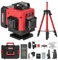 TEENO Nivel Láser autonivelante 360°x4, con 2x4800 mAh batería,trípode para nivel laser,Control Remoto del Nivelador Láser?con pantalla digital LCD, base magnética