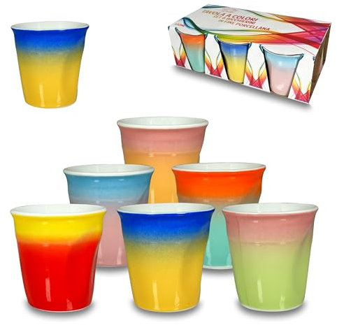 ARCA, Set 6 Bicchierini da Caffè, Realizzati in Porcellana, Particolari e Colorati, Lavabili in Lavastoviglie, Collezione Colori a Tavola, Capacità 50 ml, 6,3x6,5 cm