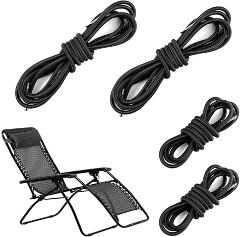 4 stycken elastiskt snöre för solstol, 2 x 2,2 m + 2 x 1,4 m, reservsnöre för Zero Gravity-stol, universellt gummisnöre för avkoppling solstol, trädgårdsstol, elastiska snören, reservdelar för
