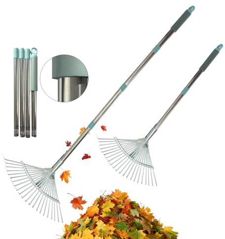 Rastrello per foglie regolabile, 78-166,9 cm, telescopico per giardinieri | rastrello per arbusti da giardino per raccogliere detriti tra prati e cantieri
