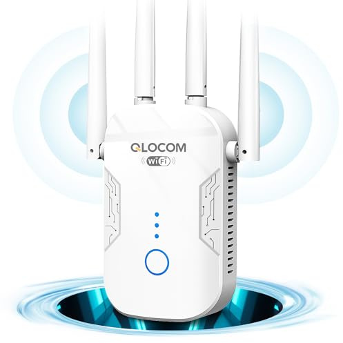 QLOCOM WiFi Extender Booster Blazing-Fast 1200Mbps WiFi Booster Range Extender Dual Band 5GHz & 2.4GHz Wireless Internet Booster/Hotspot with 2800 Sq.Ft Wider Coverage, Easy Setup (White)